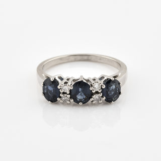 Saphirring aus 585 Weißgold mit Diamant, nachhaltiger second hand Schmuck perfekt aufgearbeitet