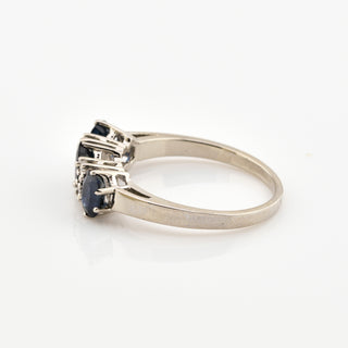 Saphirring aus 585 Weißgold mit Diamant, nachhaltiger second hand Schmuck perfekt aufgearbeitet