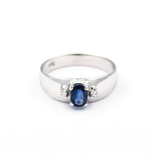 Saphirring aus 585 Weißgold mit Diamant, nachhaltiger second hand Schmuck perfekt aufgearbeitet