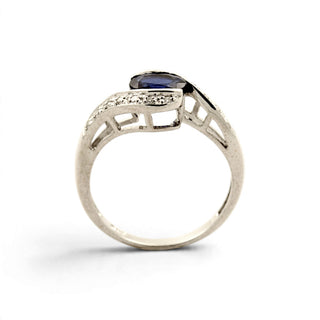 Saphirring aus 750 Weißgold mit Diamant, nachhaltiger second-hand Schmuck perfekt aufgearbeitet