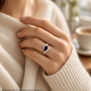 Saphirring aus 750 Weißgold mit Diamant, nachhaltiger second-hand Schmuck perfekt aufgearbeitet