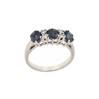 Saphirring aus 585 Weißgold mit Diamant, nachhaltiger second hand Schmuck perfekt aufgearbeitet