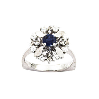Ring aus 750 Weißgold mit Saphir und Brillant, nachhaltiger second hand Schmuck perfekt aufgearbeitet
