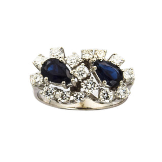 Ring aus 585 Weißgold mit Saphir und Brillant, nachhaltiger second hand Schmuck perfekt aufgearbeitet