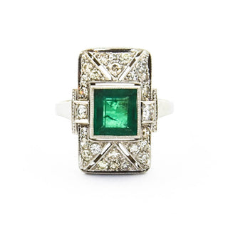 Ring aus 750 Weißgold mit Smaragd und Diamant, nachhaltiger second hand Schmuck perfekt aufgearbeitet