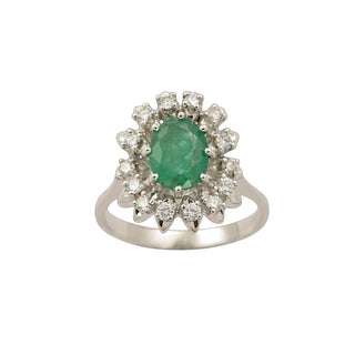 Smaragdring aus 585 Weißgold mit Brillant, nachhaltiger second-hand Schmuck perfekt aufgearbeitet