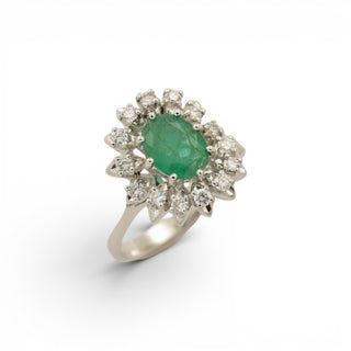 Smaragdring aus 585 Weißgold mit Brillant, nachhaltiger second-hand Schmuck perfekt aufgearbeitet