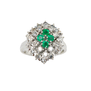 Smaragdring aus 750 Weißgold mit Diamant und Brillant, nachhaltiger second hand Schmuck perfekt aufgearbeitet