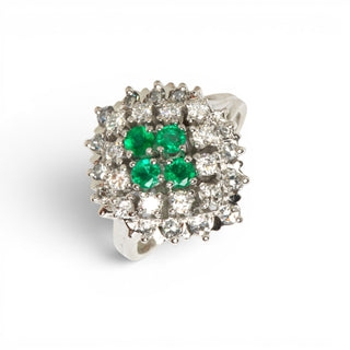 Smaragdring aus 750 Weißgold mit Diamant und Brillant, nachhaltiger second hand Schmuck perfekt aufgearbeitet