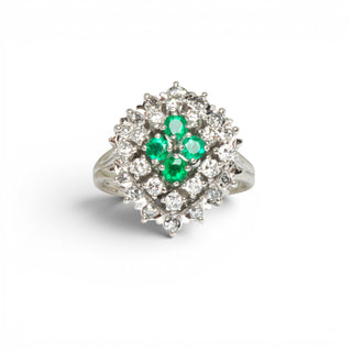 Smaragdring aus 750 Weißgold mit Diamant und Brillant, nachhaltiger second hand Schmuck perfekt aufgearbeitet