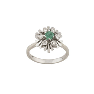 Ring aus 585 Weißgold mit Smaragddoublette und Brillant, nachhaltiger second hand Schmuck perfekt aufgearbeitet