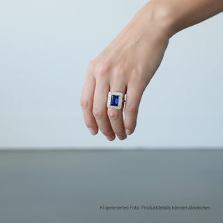 Ring aus 750 Weißgold mit synth. Saphir und Brillant, nachhaltiger second-hand Schmuck perfekt aufgearbeitet