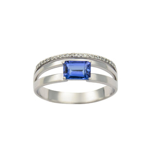 Ring aus 585 Weißgold mit Tansanit und Brillant, nachhaltiger second hand Schmuck perfekt aufgearbeitet