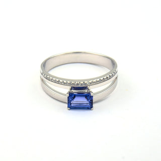 Ring aus 585 Weißgold mit Tansanit und Brillant, nachhaltiger second hand Schmuck perfekt aufgearbeitet