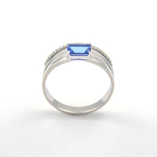 Ring aus 585 Weißgold mit Tansanit und Brillant, nachhaltiger second hand Schmuck perfekt aufgearbeitet