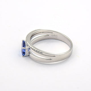 Ring aus 585 Weißgold mit Tansanit und Brillant, nachhaltiger second hand Schmuck perfekt aufgearbeitet
