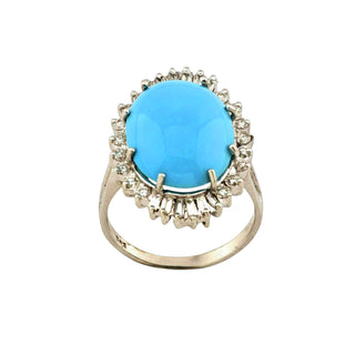 Ring aus 585 Weißgold mit Türkis, Brillant und Diamant, nachhaltiger second hand Schmuck perfekt aufgearbeitet