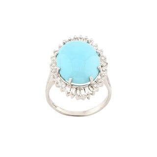 Ring aus 585 Weißgold mit Türkis, Brillant und Diamant, nachhaltiger second hand Schmuck perfekt aufgearbeitet