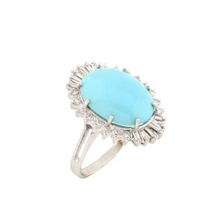 Ring aus 585 Weißgold mit Türkis, Brillant und Diamant, nachhaltiger second hand Schmuck perfekt aufgearbeitet