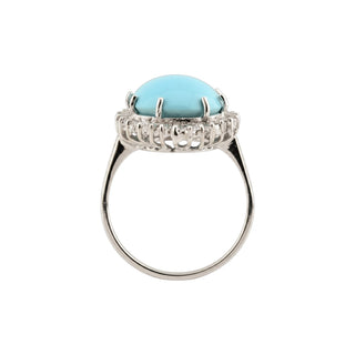 Ring aus 585 Weißgold mit Türkis, Brillant und Diamant, nachhaltiger second hand Schmuck perfekt aufgearbeitet