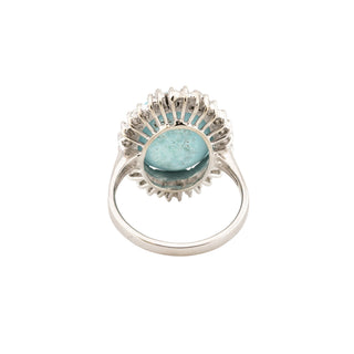 Ring aus 585 Weißgold mit Türkis, Brillant und Diamant, nachhaltiger second hand Schmuck perfekt aufgearbeitet