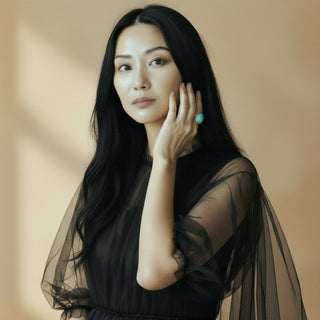 Ring aus 585 Weißgold mit Türkis, Brillant und Diamant, nachhaltiger second hand Schmuck perfekt aufgearbeitet