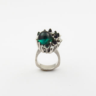 Ring aus 585 Weißgold mit Turmalin und Brillant, nachhaltiger second hand Schmuck perfekt aufgearbeitet