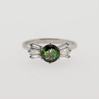 Ring aus 750 Weißgold mit Turmalin und Diamant, nachhaltiger second hand Schmuck perfekt aufgearbeitet