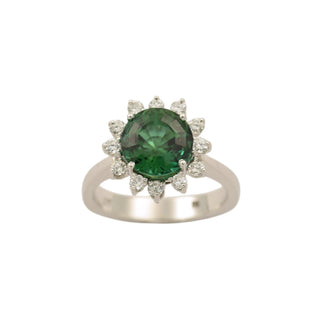 Ring aus 750 Weißgold mit Turmalin und Brillant, nachhaltiger second-hand Schmuck perfekt aufgearbeitet