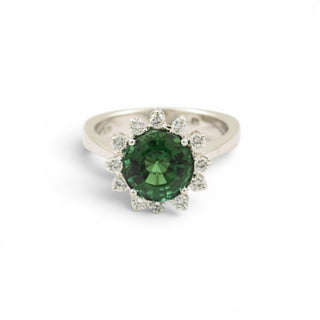 Ring aus 750 Weißgold mit Turmalin und Brillant, nachhaltiger second-hand Schmuck perfekt aufgearbeitet