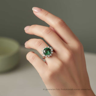 Ring aus 750 Weißgold mit Turmalin und Brillant, nachhaltiger second-hand Schmuck perfekt aufgearbeitet