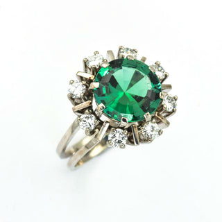 Smaragdring aus 585 Weißgold mit Diamant, nachhaltiger second hand Schmuck perfekt aufgearbeitet