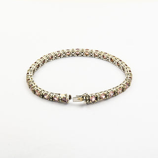 Rivièrearmband aus 750 Weißgold mit Granat und Diamant, nachhaltiger second hand Schmuck perfekt aufgearbeitet