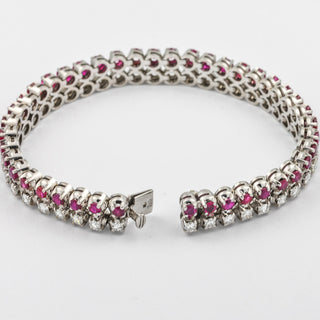 Rivièrearmband aus 750 Weißgold mit Rubin und Brillant, nachhaltiger second hand Schmuck perfekt aufgearbeitet