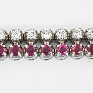 Rivièrearmband aus 750 Weißgold mit Rubin und Brillant, nachhaltiger second hand Schmuck perfekt aufgearbeitet