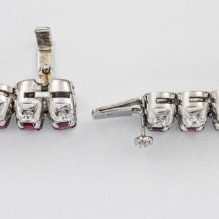 Rivièrearmband aus 750 Weißgold mit Rubin und Brillant, nachhaltiger second hand Schmuck perfekt aufgearbeitet