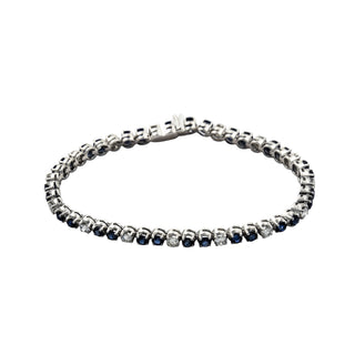 Rivièrearmband aus 750 Weißgold mit Saphir und Brillant, nachhaltiger second hand Schmuck perfekt aufgearbeitet
