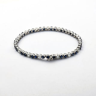 Rivièrearmband aus 750 Weißgold mit Saphir und Brillant, nachhaltiger second hand Schmuck perfekt aufgearbeitet