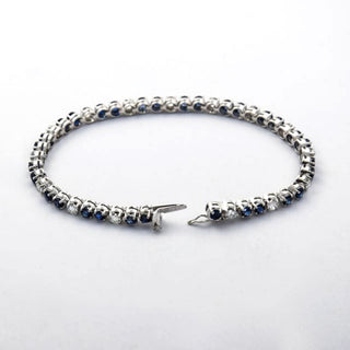 Rivièrearmband aus 750 Weißgold mit Saphir und Brillant, nachhaltiger second hand Schmuck perfekt aufgearbeitet