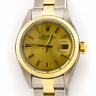 Rolex Damenarmbanduhr Lady Oyster Datejust Automatik mit Datumsanzeige und verschraubte Krone und verschraubter Gehäuseboden, gebrauchte Luxusuhr im Top-Zustand