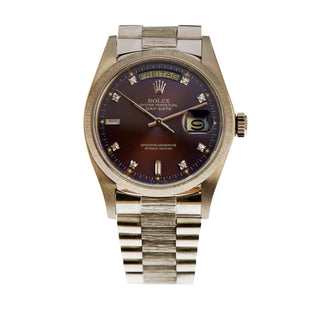 Rolex Oyster Perpetul Day-Date 18079 Automatik mit Datumsanzeige und Wochentagsanzeige und Zentralsekunde, Chronometer und Edelsteinbesatz, gebrauchte Luxusuhr im Top-Zustand