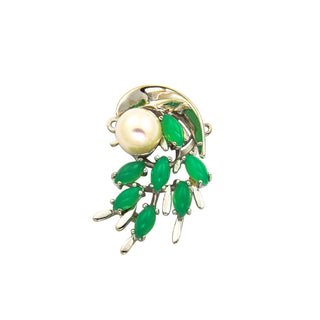 Schließe aus 585 Weißgold mit Perle und Chrysopras, nachhaltiger second hand Schmuck perfekt aufgearbeitet