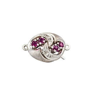 Rubinschließe aus 585 Weißgold mit Diamant, nachhaltiger second hand Schmuck perfekt aufgearbeitet