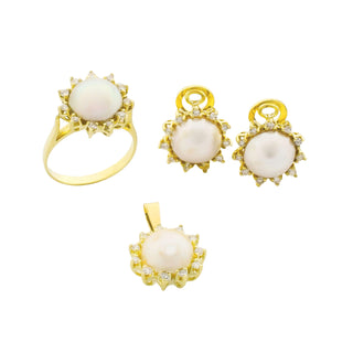 Perlenschmuckset aus 585 Gelbgold mit Brillant, nachhaltiger second hand Schmuck perfekt aufgearbeitet