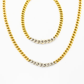 Schmuckset aus 585 Gelb- und Weißgold mit Diamant, nachhaltiger second hand Schmuck perfekt aufgearbeitet