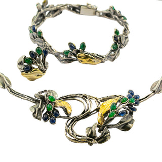 Schmuckset aus 333 Gold/Silber mit Smaragd und Saphir, hochwertiger second hand Schmuck perfekt aufgearbeitet