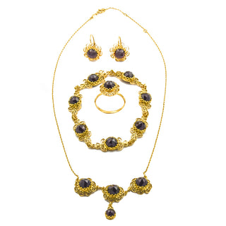 Schmuckset aus 585 Roségold mit Granat, nachhaltiger second hand Schmuck perfekt aufgearbeitet