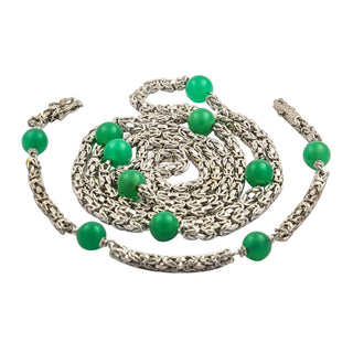 Schmuckset aus 585 Weißgold mit Chrysopras, nachhaltiger second hand Schmuck perfekt aufgearbeitet