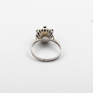Schmuckset aus 585 Weißgold mit Perle und Saphir, nachhaltiger second hand Schmuck perfekt aufgearbeitet