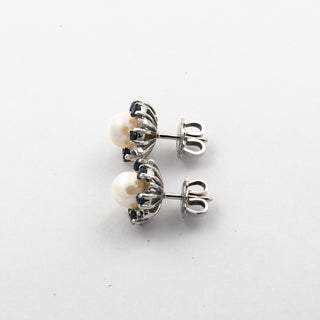 Schmuckset aus 585 Weißgold mit Perle und Saphir, nachhaltiger second hand Schmuck perfekt aufgearbeitet